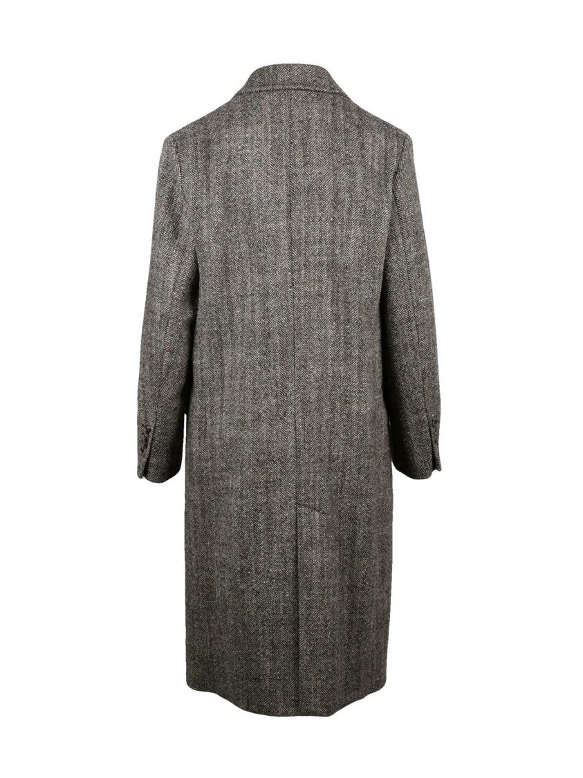 Circolo 1901 Brown Virgin Wool-Blend Herringbone Coat