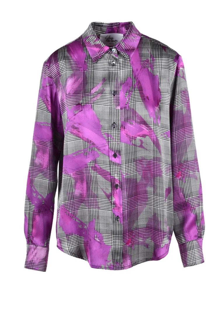 Sleep No More Silk Shirt With Plaid Pattern And Brushstroke Accents
