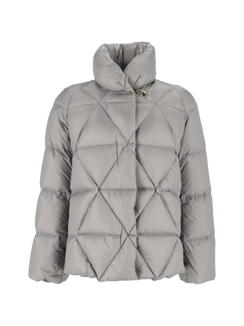 Fay Diamond Quilted Down Cape Jacket With Metallic Clasp