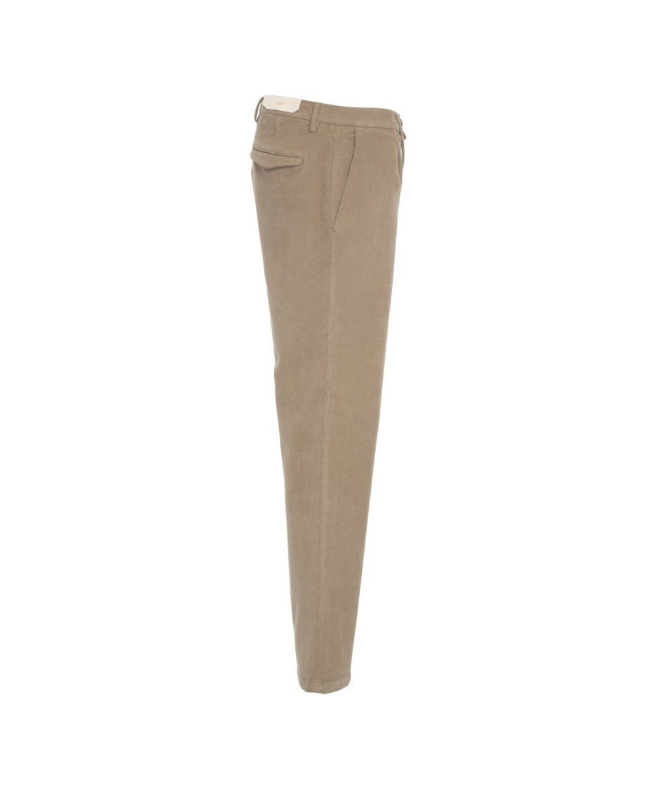 Briglia Beige Chino Pants With Pressed Pleats And Hidden Zip Closure