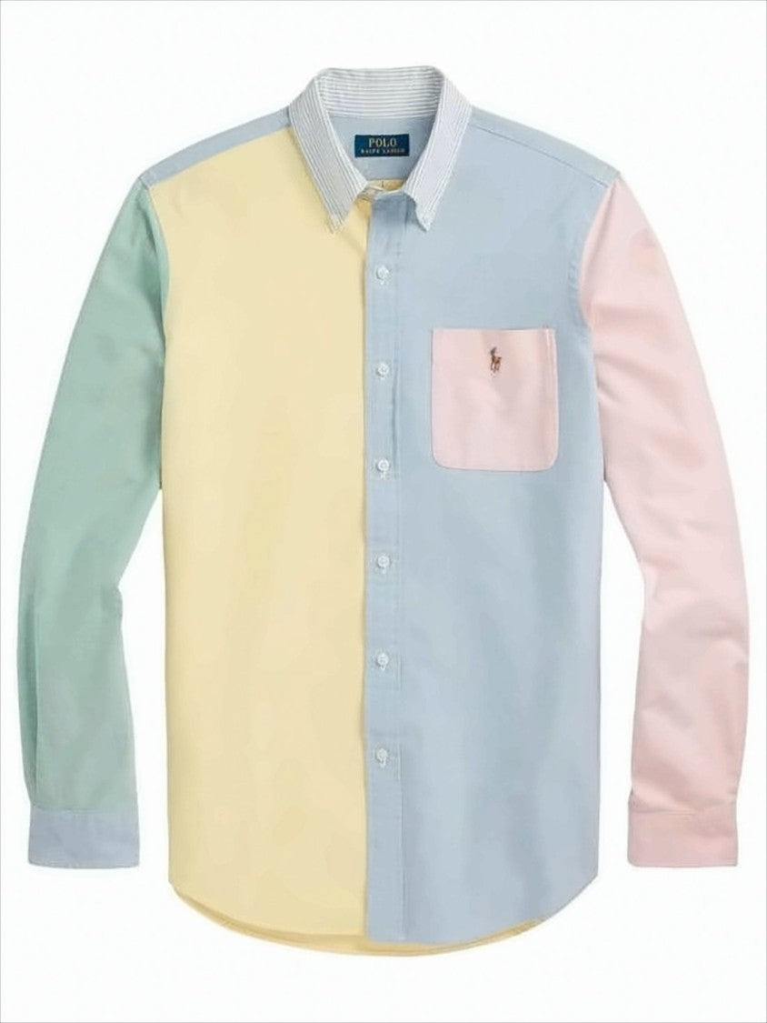 Polo Ralph Lauren Pastel Patchwork Long Sleeve Shirt With Contrasting Chest Pocket