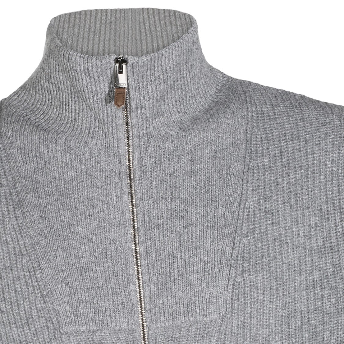 Canali High Collar Zippered Ribbed Knit Sweater