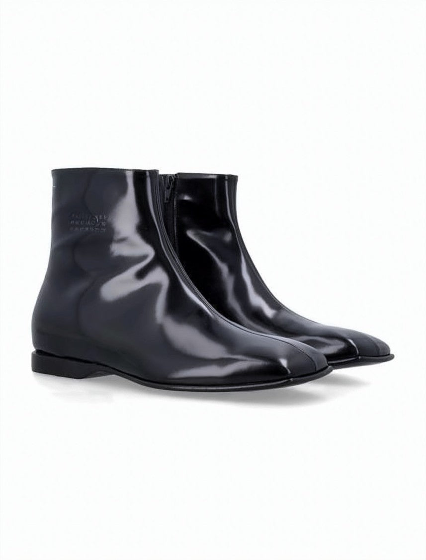 Mm6 By Maison Margiela Glossy Black Calf Leather Ankle Boots