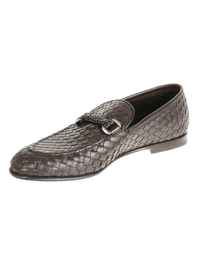Barrett Brown Leather Woven Barrett Loafer With Decorative Strap