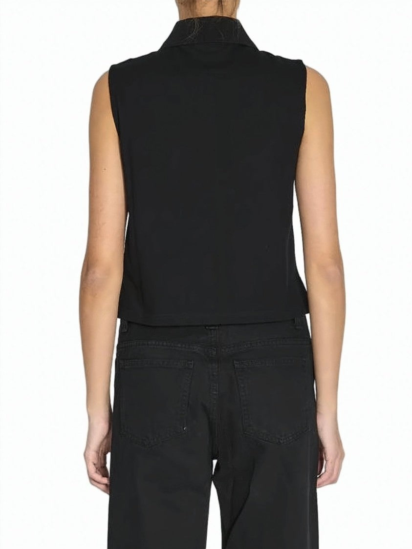 Saint Laurent Sleeveless Cropped Polo Top With Three-Button Placket