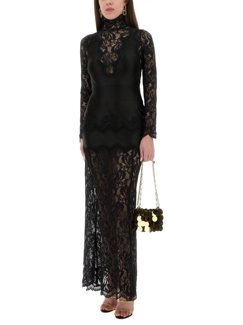 Rabanne Long Lace And Jersey Maxi Dress