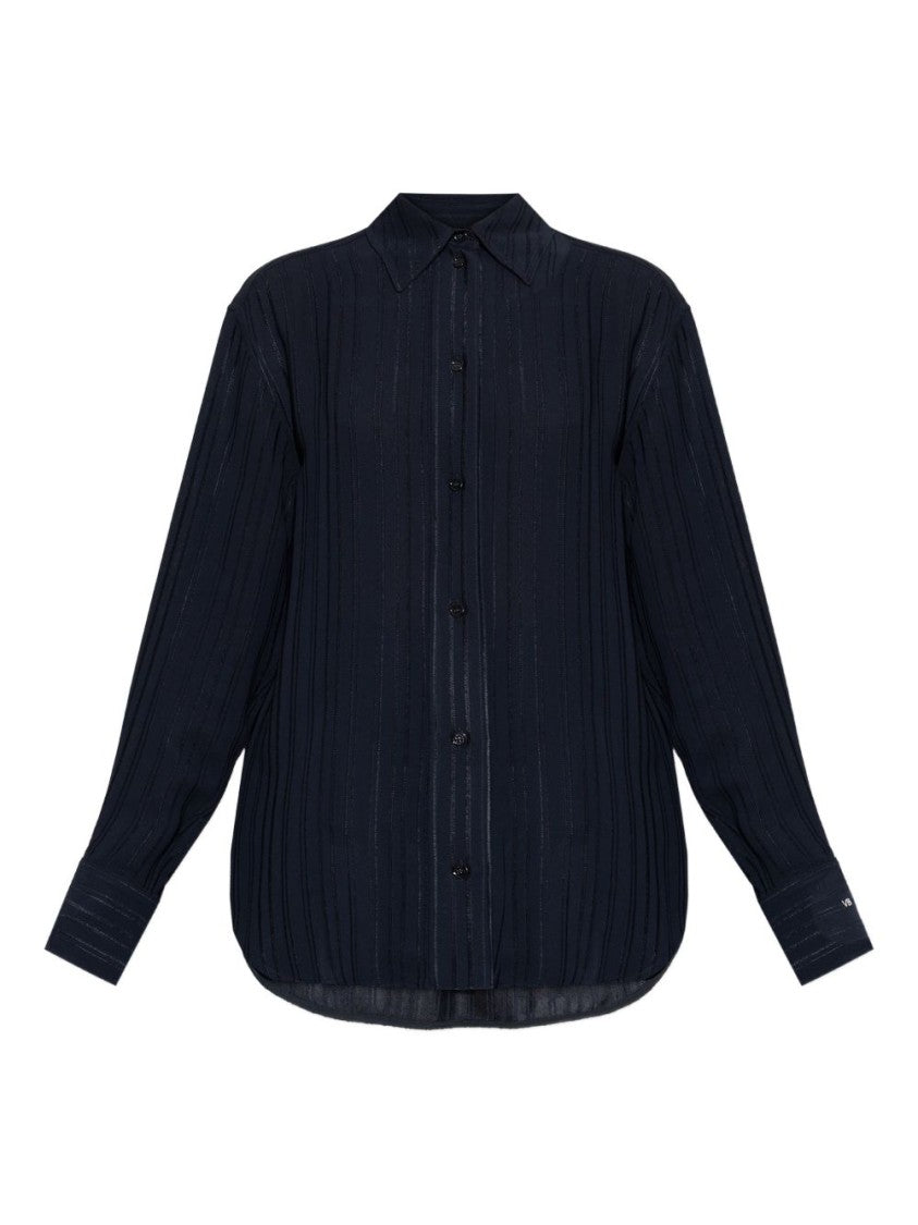 Victoria Beckham Classic Collar Oversized Shirt In Soft Ribbed Jacquard
