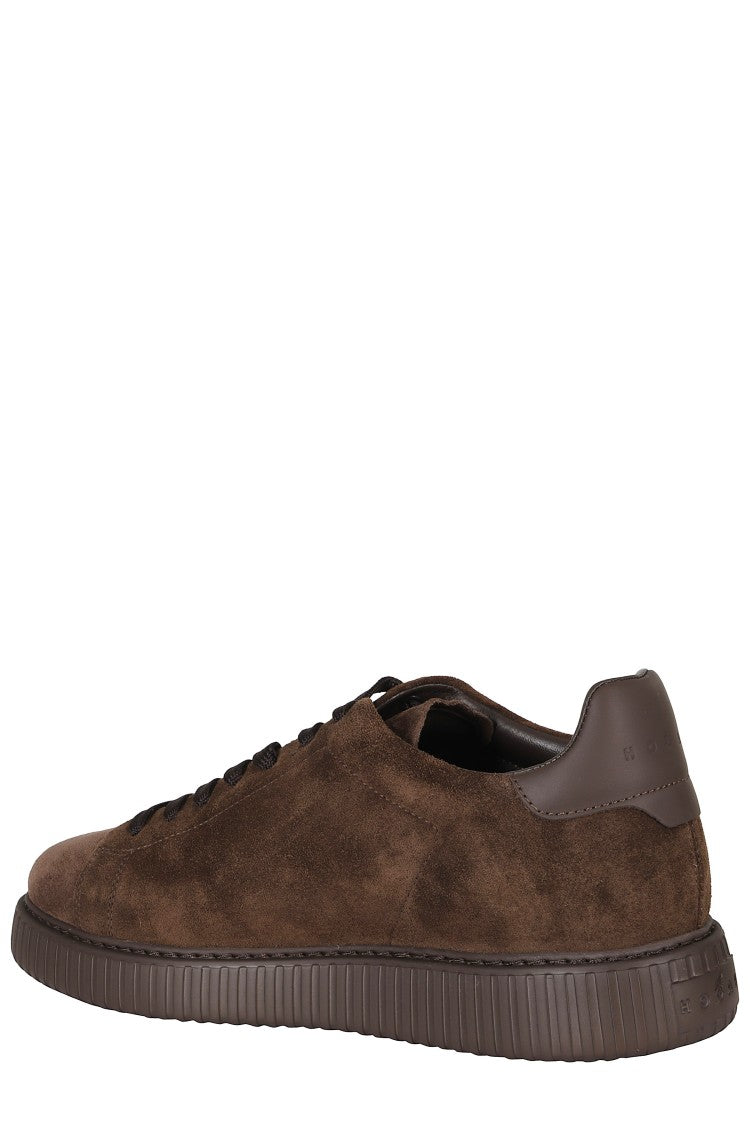 Hogan Brown H677 Perforated Side Logo Suede Sneakers