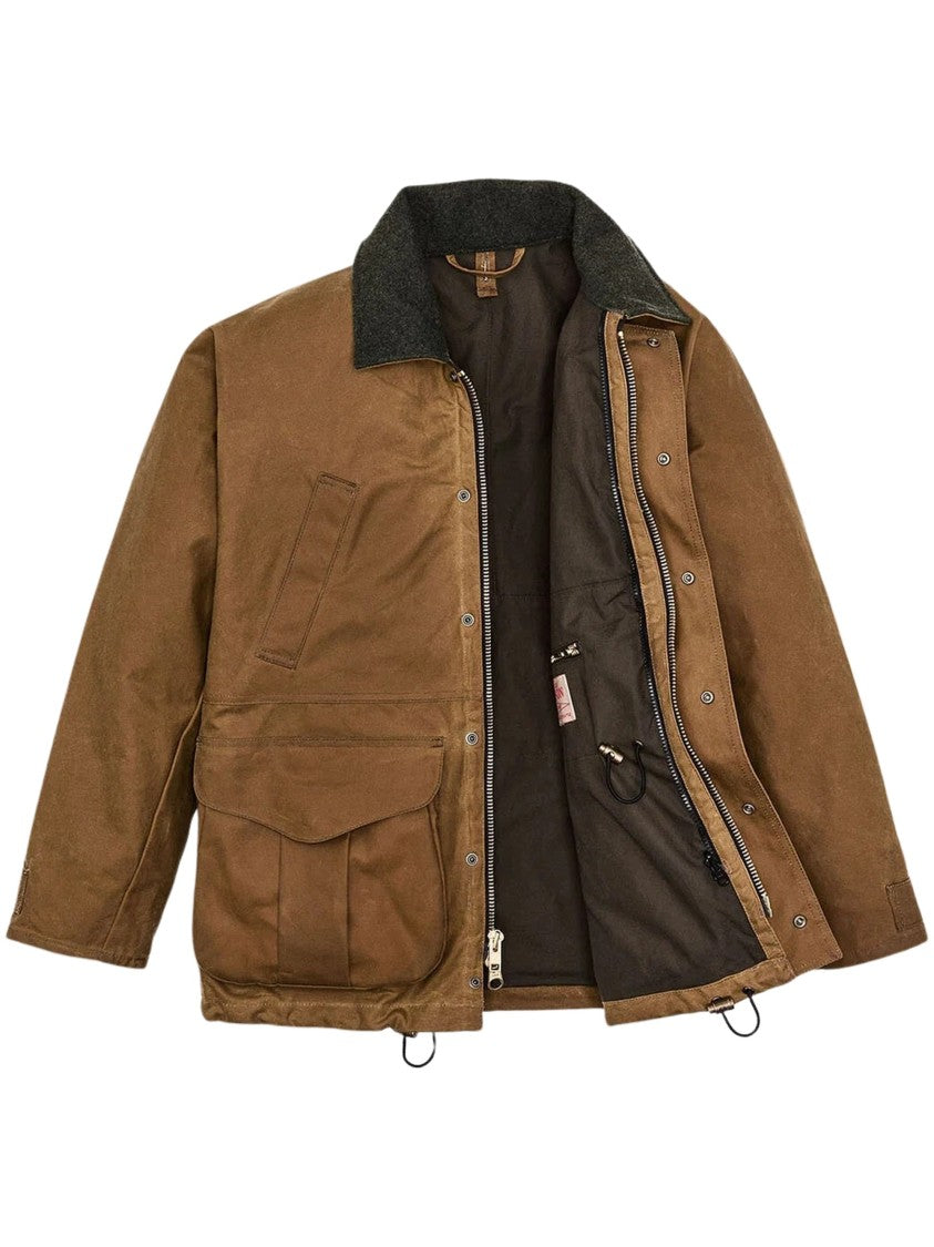 Filson Lined Tin Cloth Field Jacket With Adjustable Cuffs And Multiple Pockets