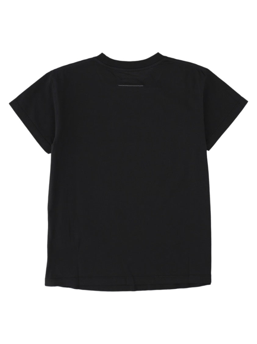 Mm6 By Maison Margiela Relaxed Fit Patch Detail Black Cotton T-Shirt