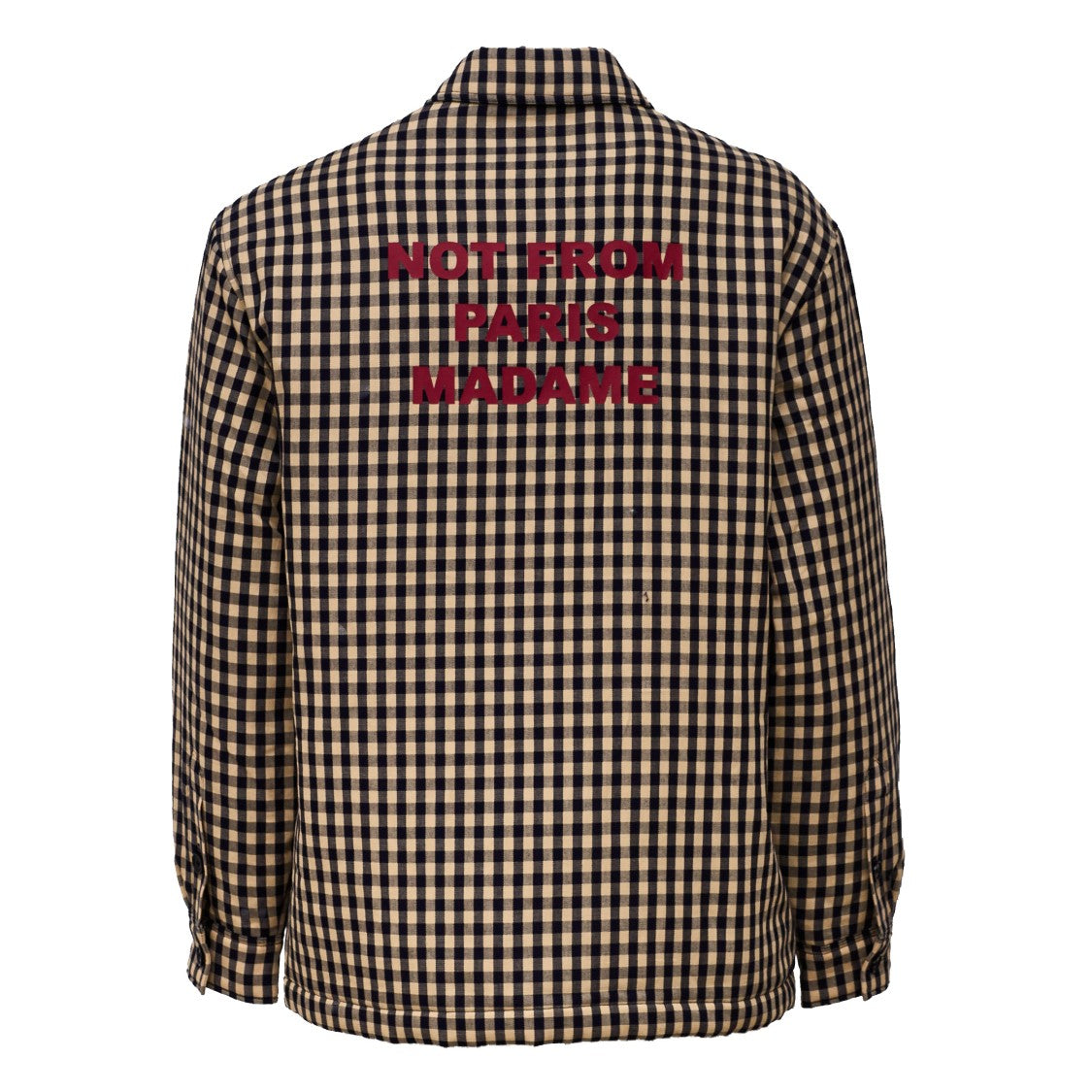 Drôle De Monsieur Padded Check Overshirt With Slogan Print