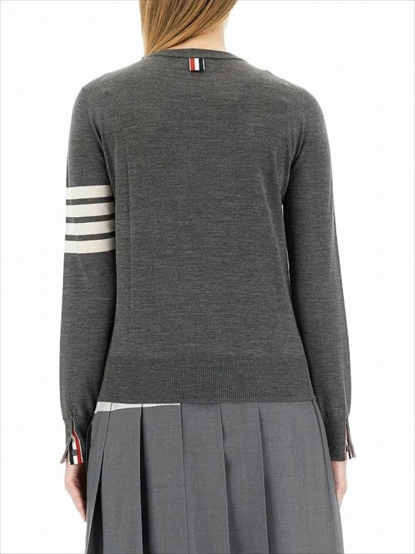 Thom Browne Grey Wool Sweater With Iconic Stripe Detail