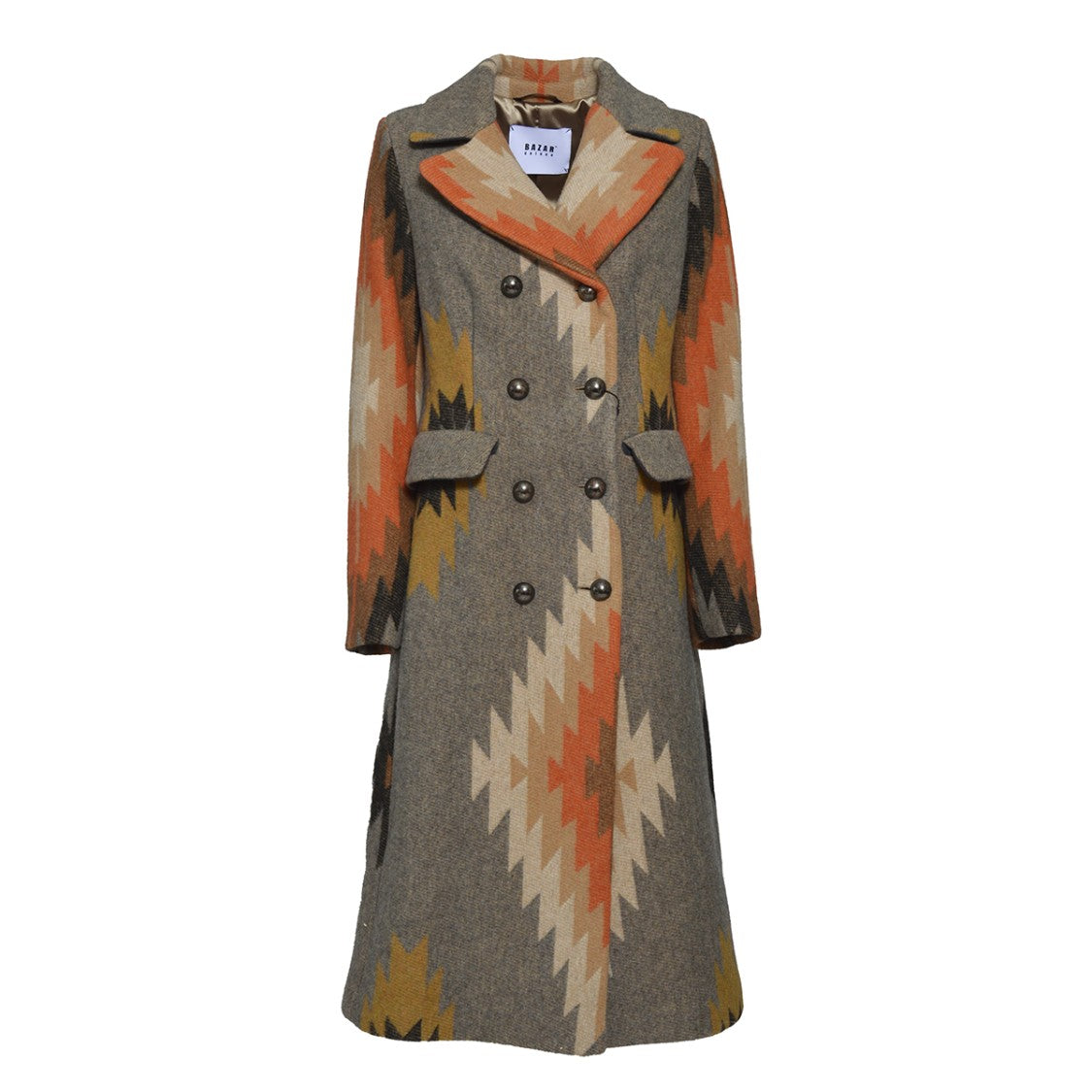 Bazar Deluxe Double Breasted Coat Multicolored Wool Ethnic Pattern