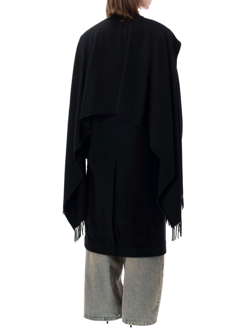 The Attico Black Fringed Long Scarf Coat