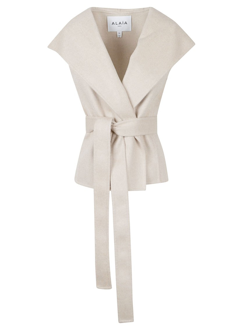 Alaïa Sleeveless Double-Face Cashmere Jacket With Integrated Belt And Hood
