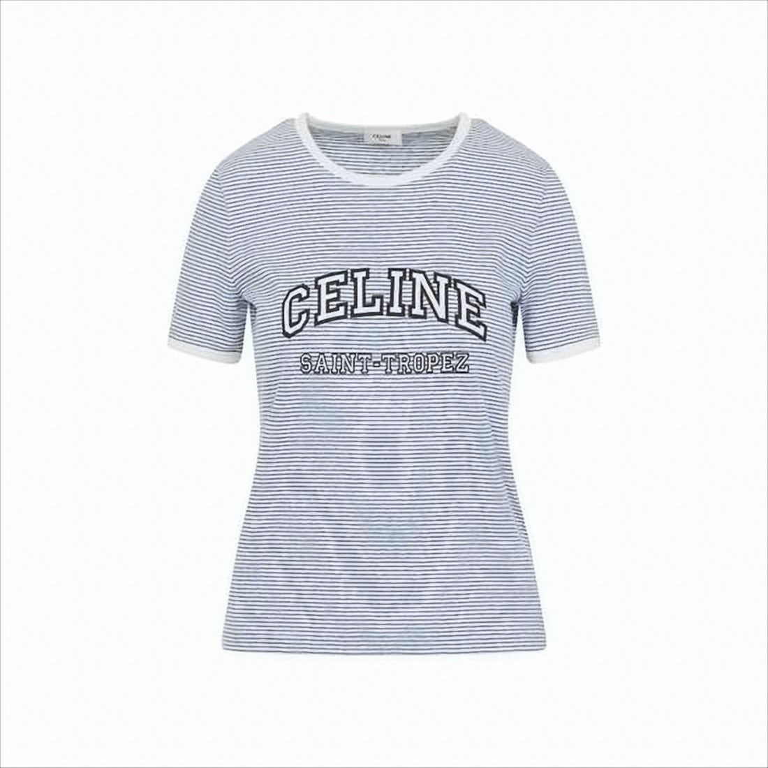 Celine Tailored Short-Sleeved Striped T-Shirt With Bold Branding