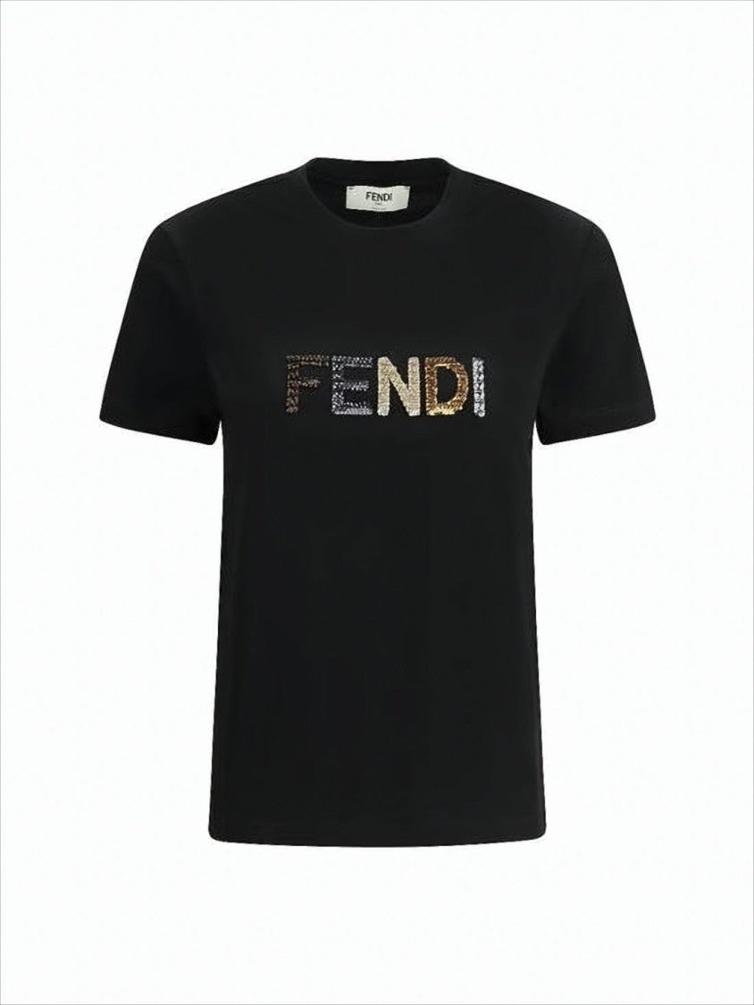 Fendi Black Short-Sleeve T-Shirt With Gradient Sequin Logo