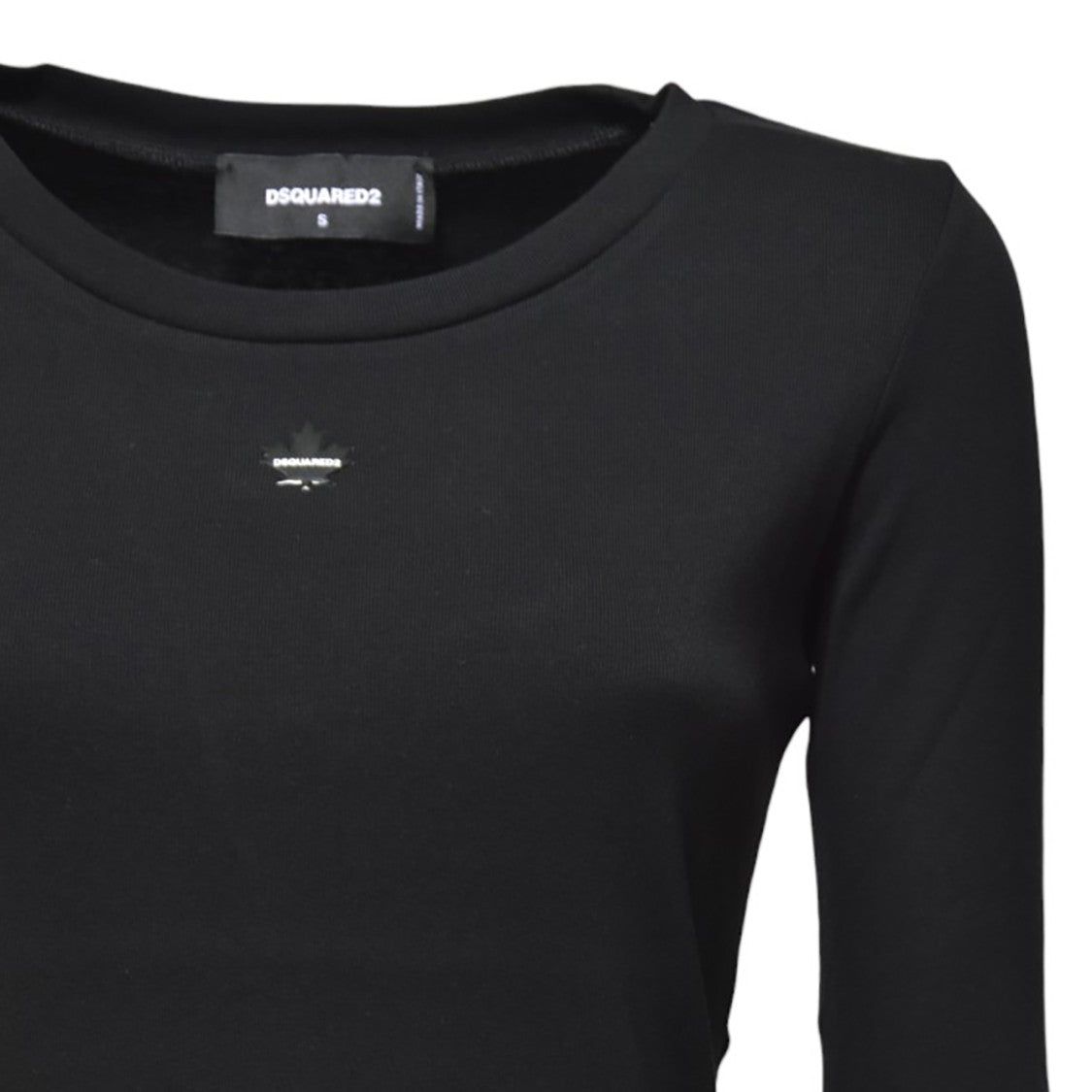 Dsquared2 Maple Leaf Long Sleeve Black Cotton T-Shirt