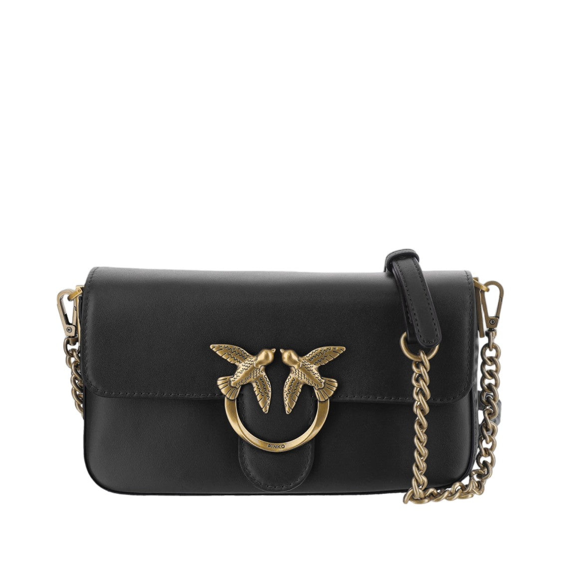 Pinko Black Leather Logo Shoulder Bag