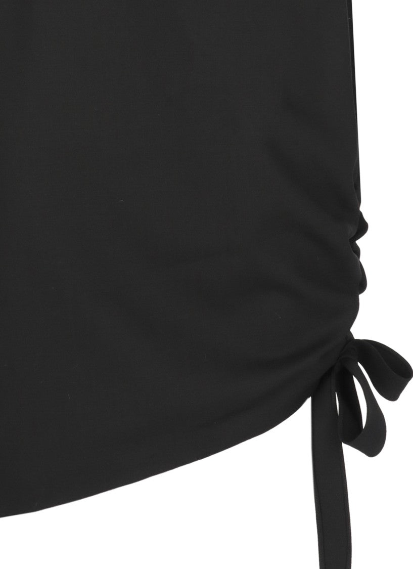 Carolina Herrera Sleeveless Black Wool Dress With Drape And Bow Detail