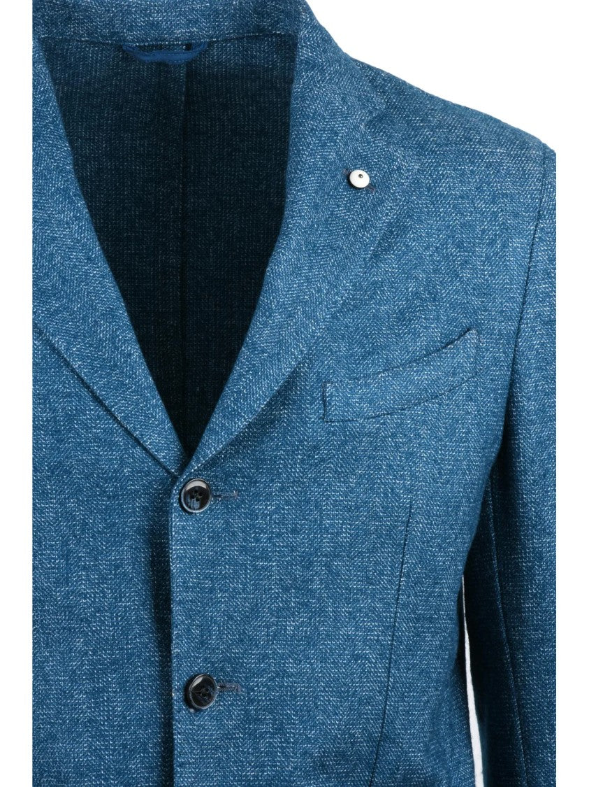 L.B.M. 1911 Textured Rounded Jacket With Button Closure In Vibrant Turquoise