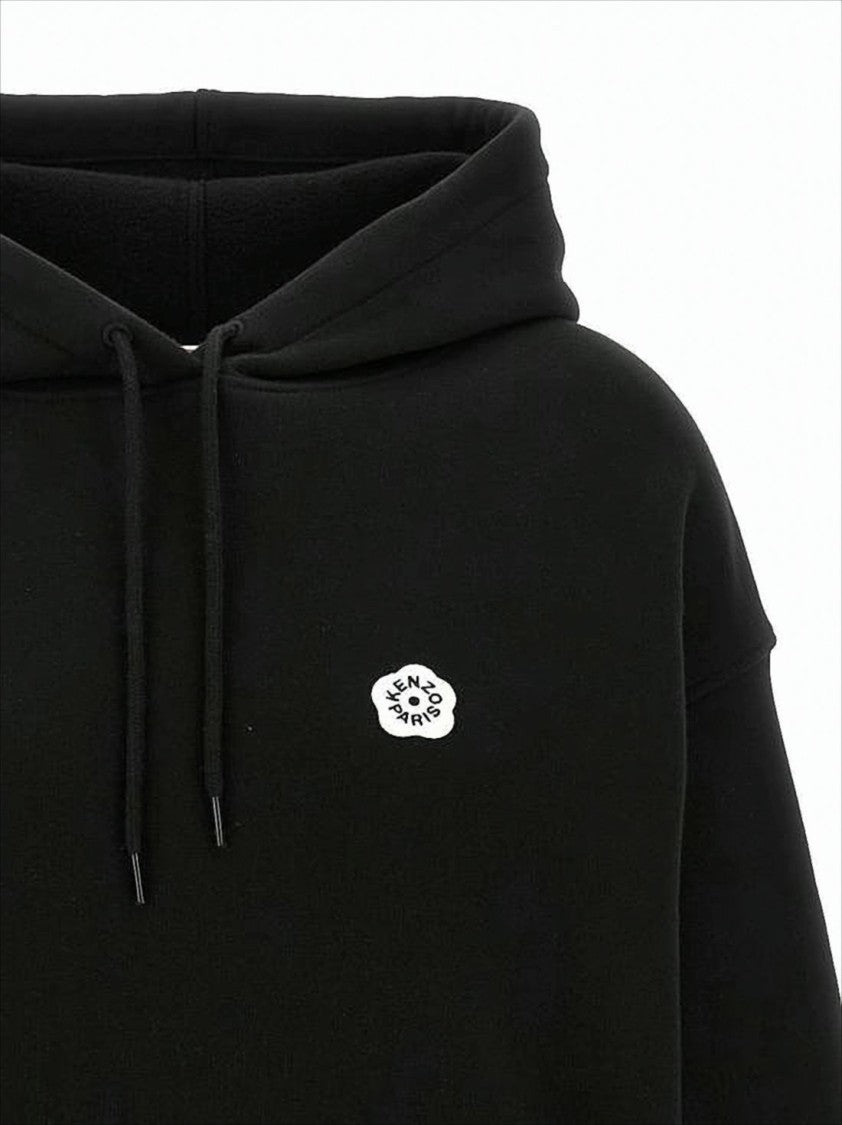 Kenzo Relaxed Fit Black Hoodie With Drawstring And Embroidered Logo