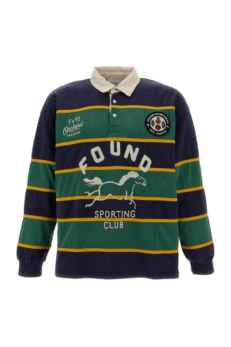 Found Horse Logo Rugby Striped Cotton Polo Shirt