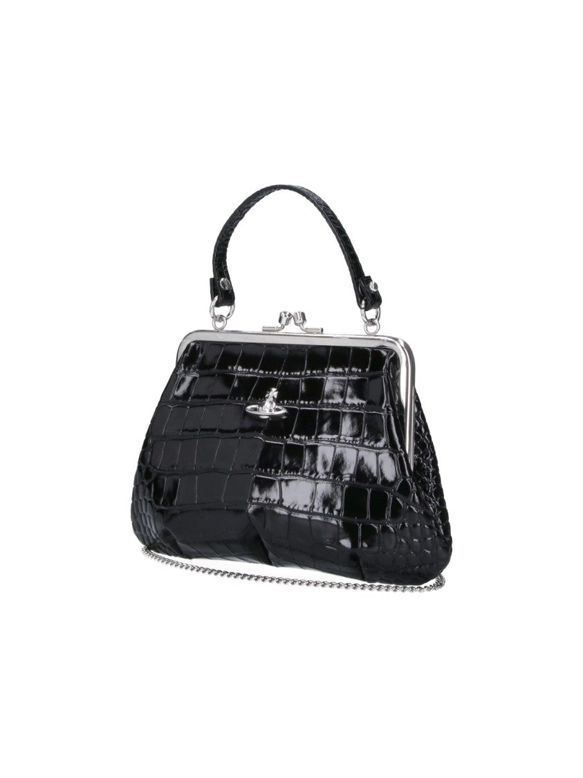 Vivienne Westwood Black Granny Frame Crocodile-Embossed Calfskin Handbag