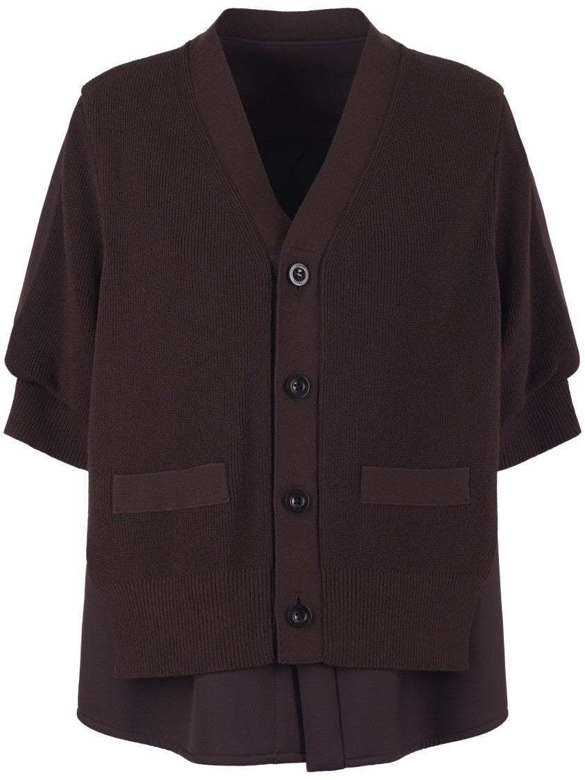 Sacai Mixed Knit Cardigan With Classic Collar
