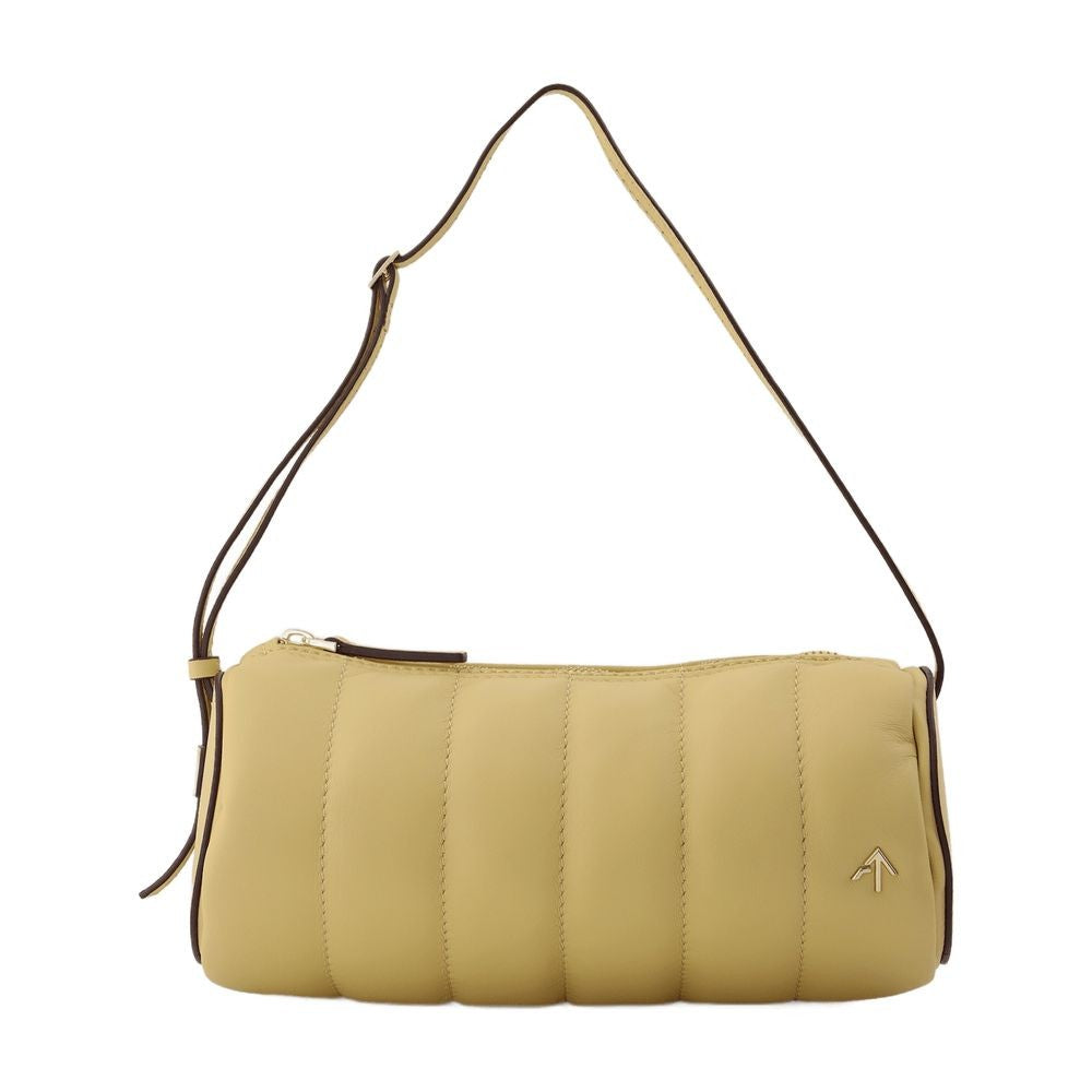 Manu Atelier Padded Cylinder Bag In Cream Leather