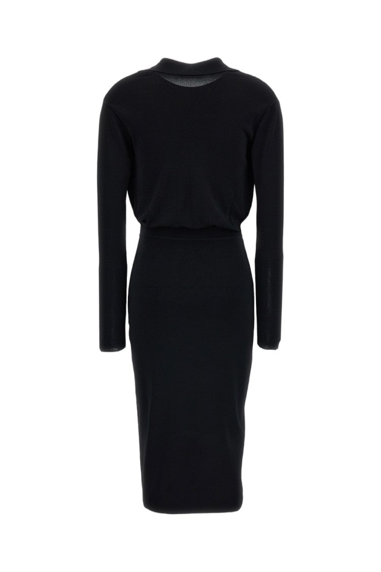 Elisabetta Franchi Midi Dress With Draped Waist And Gold Chain Detail