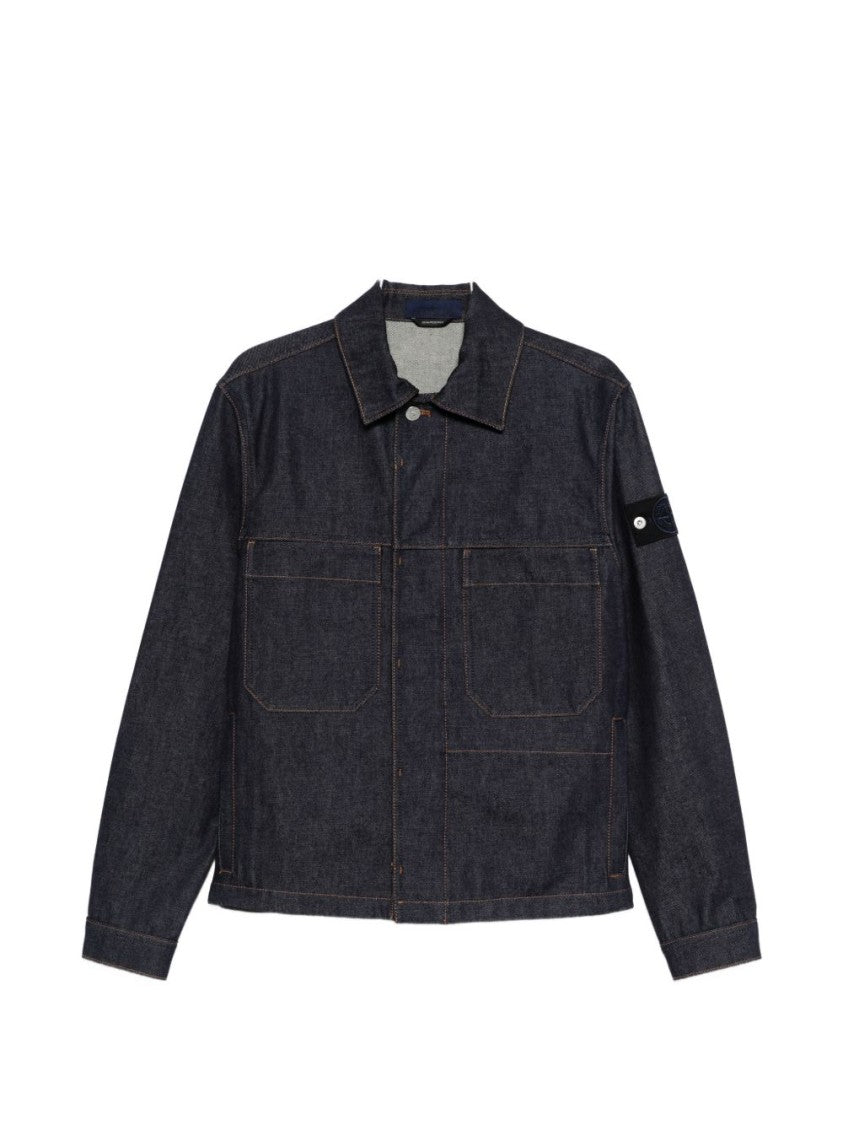 Stone Island Classic Denim Jacket With Structured Collar