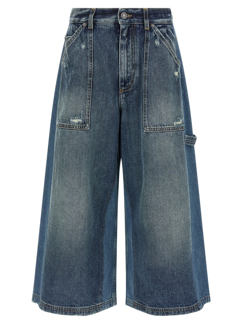 Dolce & Gabbana Used-Effect Cotton Denim Bermuda Shorts With Flared Leg