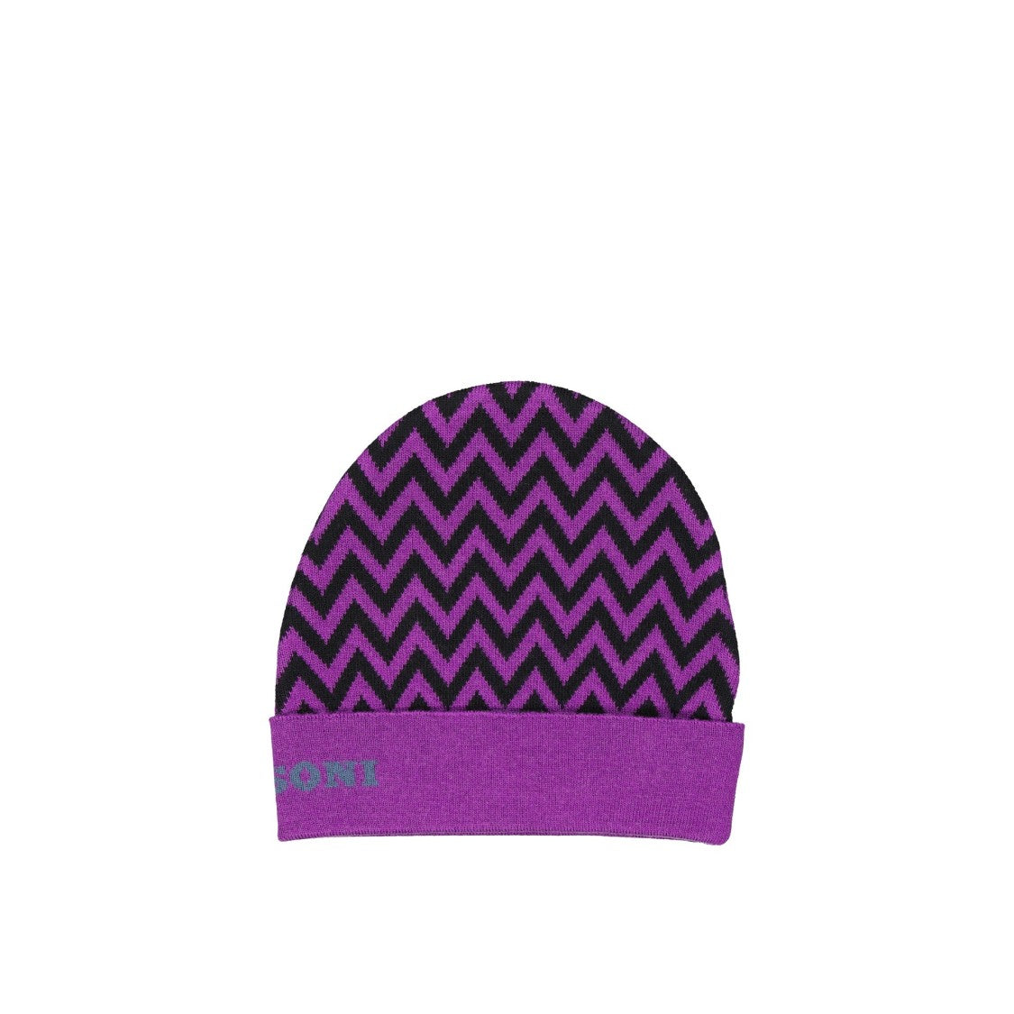 Missoni Purple Zigzag Wool Hat With Ribbed Trim