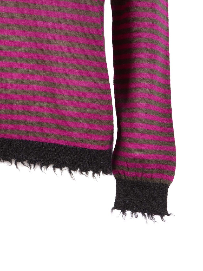 Kangra Cashmere Striped Crew Neck With Fringed Trim