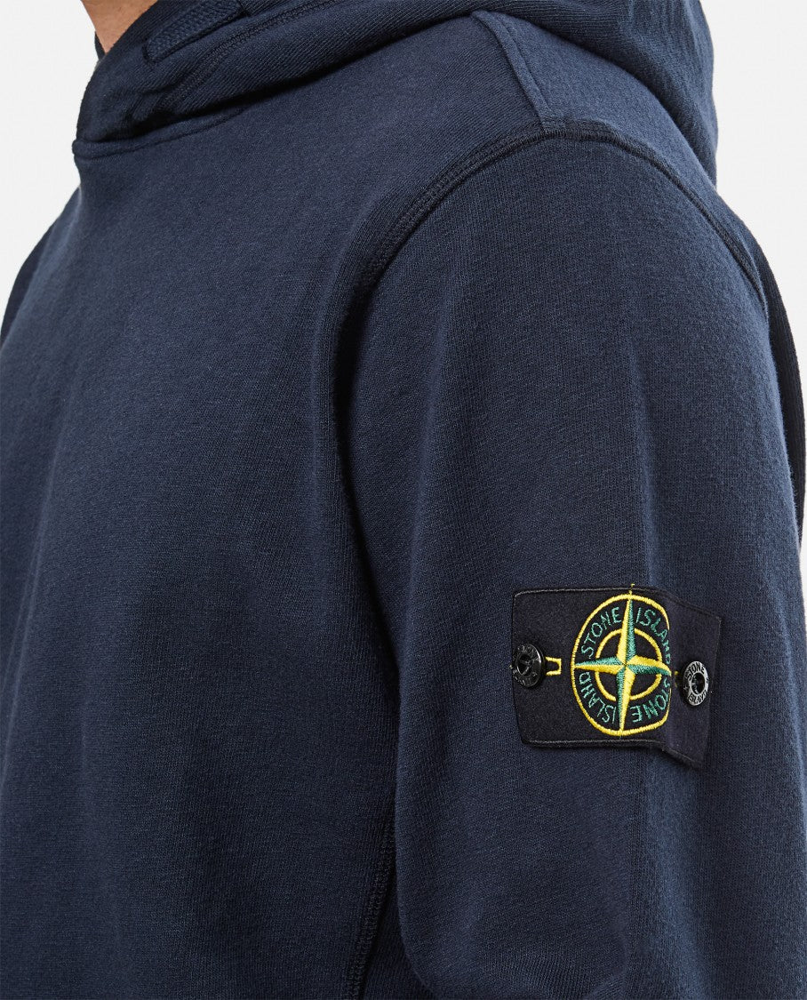Stone Island Blue Hoodie With Logo Label Detail