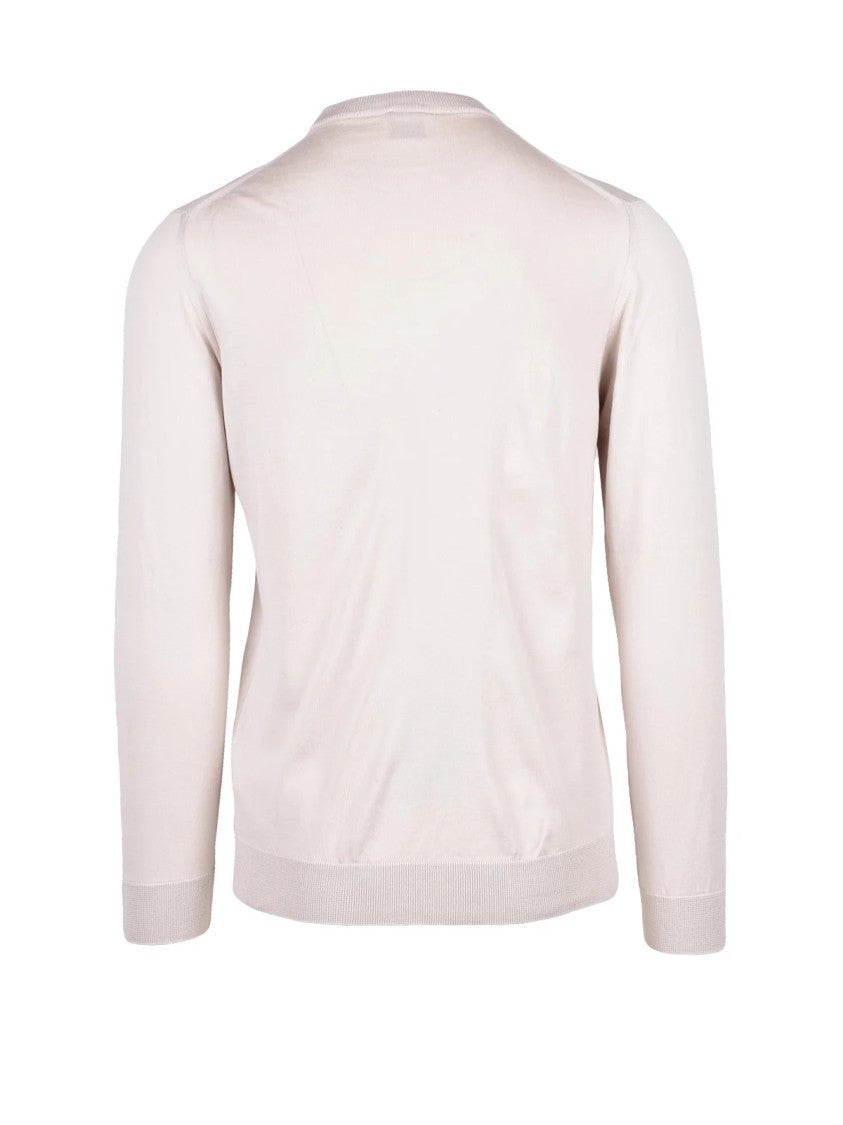 Eleventy Beige White Men Cotton Crew Neck Sweater