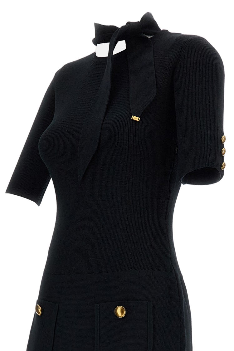 Elisabetta Franchi Black Knit Removable Scarf Mini Dress