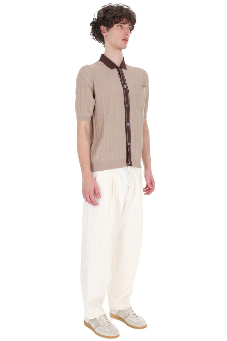Ballantyne Ecru Textured Cotton Trimmed Polo Shirt