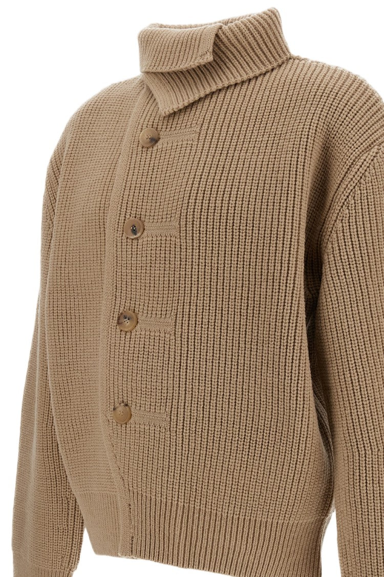 Dries Van Noten Asymmetric Heavy Ribbed-Knit Wool Cardigan