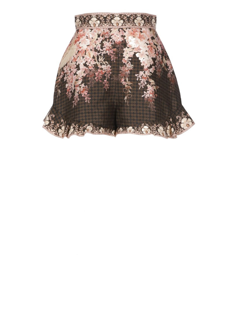 Zimmermann Brown Silk And Cotton Floral Short