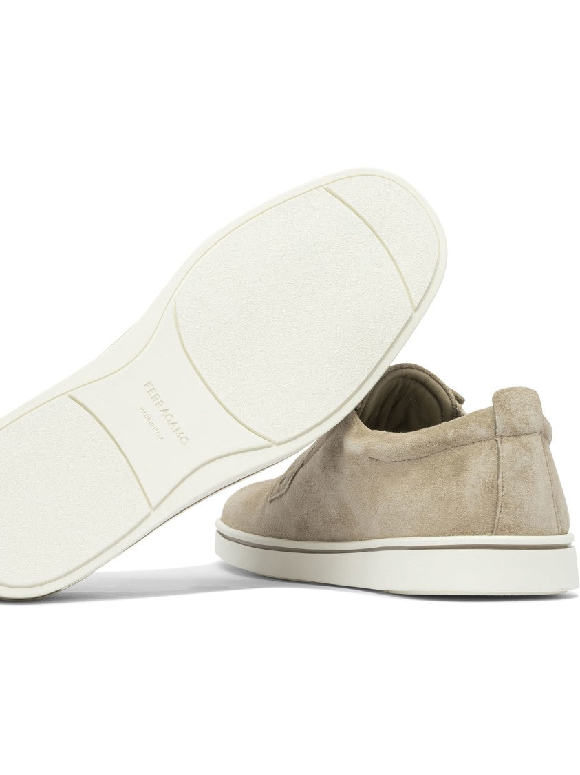 Ferragamo Beige Suede Loafers With Rubber Sole