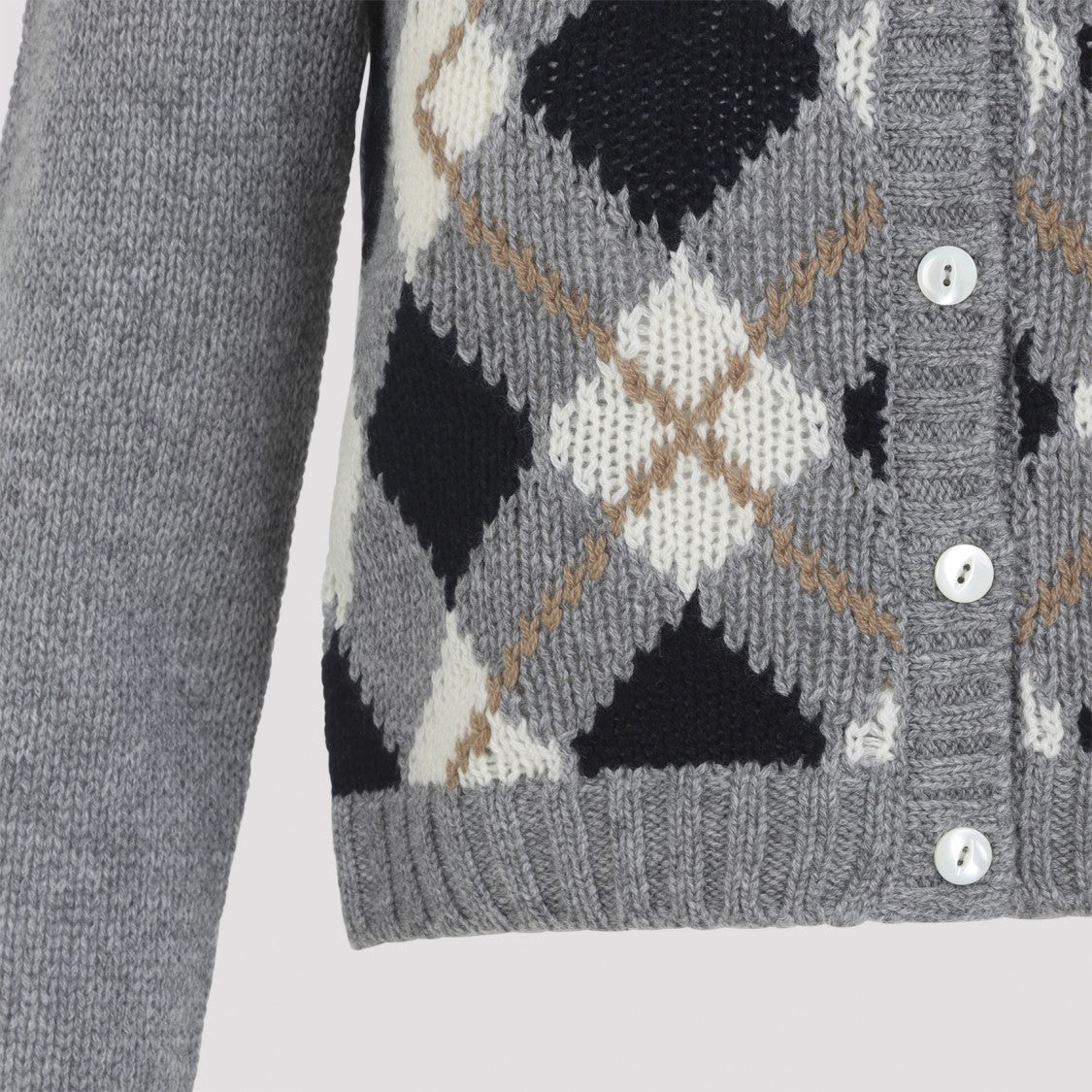 Prada Cropped Cashmere Cardigan With Jacquard Argyle Pattern