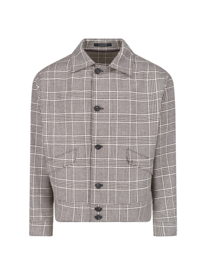 Tagliatore Classic Brown Virgin Wool Checkered Jacket With Button Closure