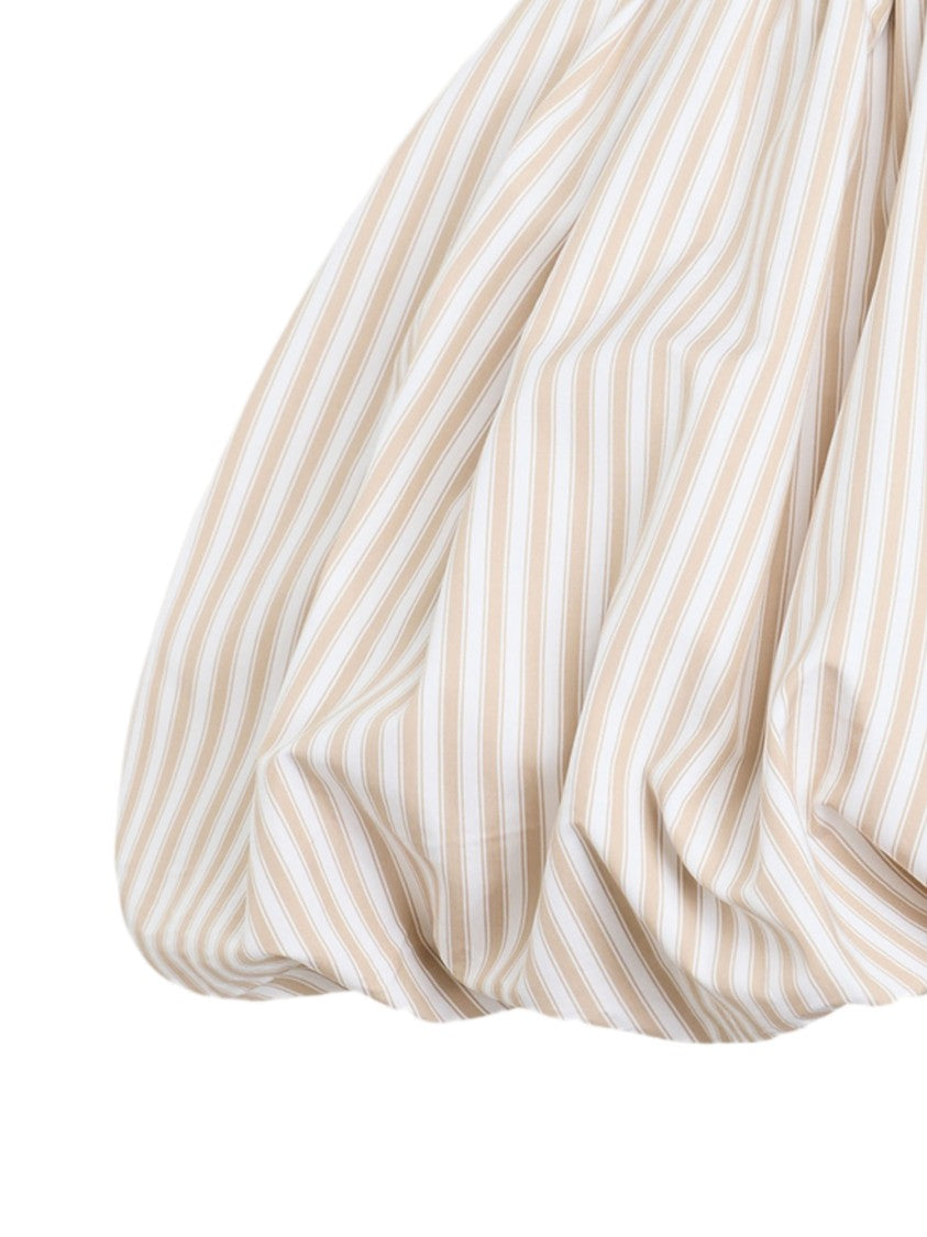 Patou White Striped Flounce Cotton Mini Skirt