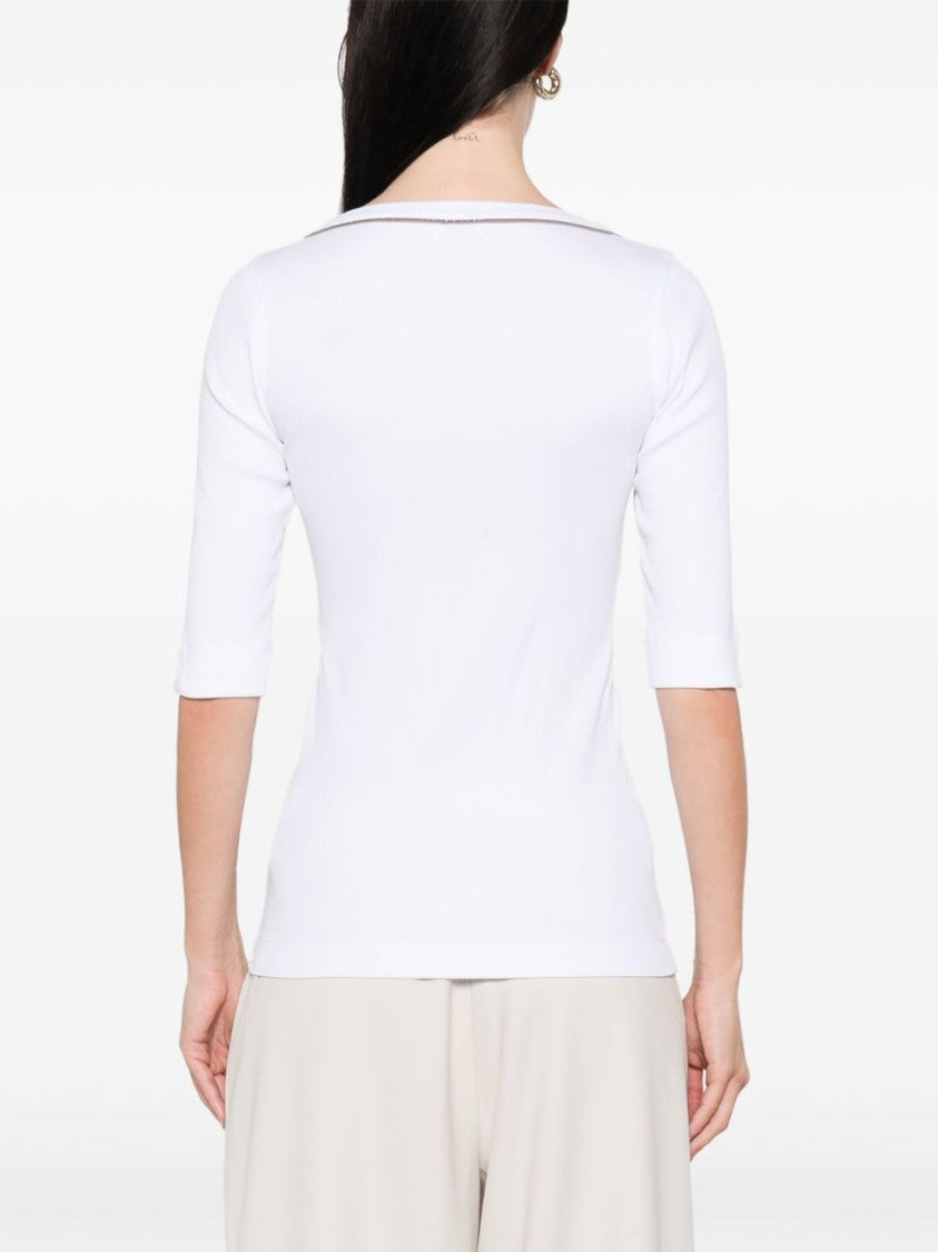 Brunello Cucinelli Classic White V-Neck Top