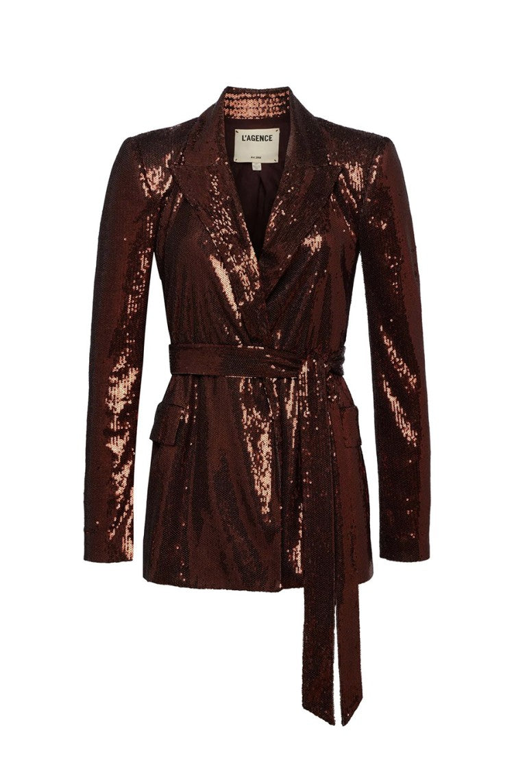 L'agence Sequined Blazer With Belted Waist And Tailored Fit