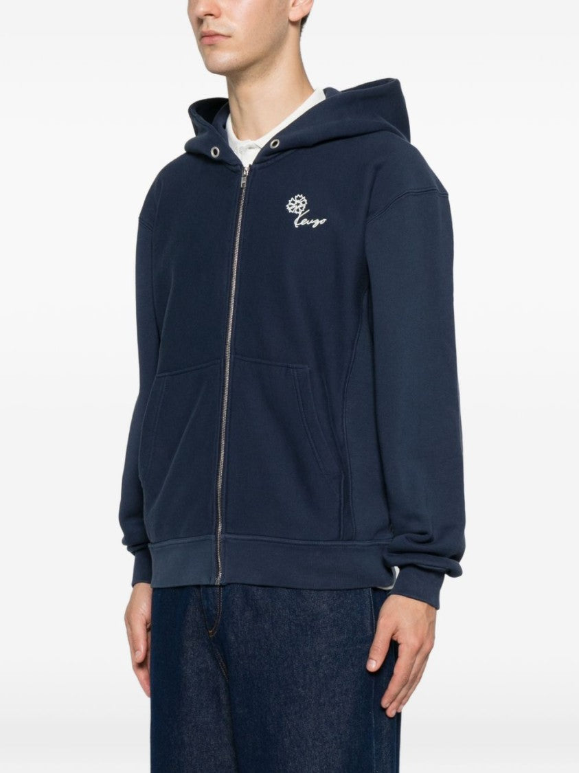 Kenzo Blue Floral Print Hooded Pouch Sweatshirt