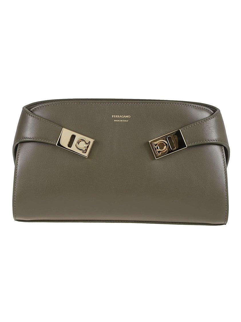 Ferragamo Structured Leather Bag With Iconic Gancini Buckles
