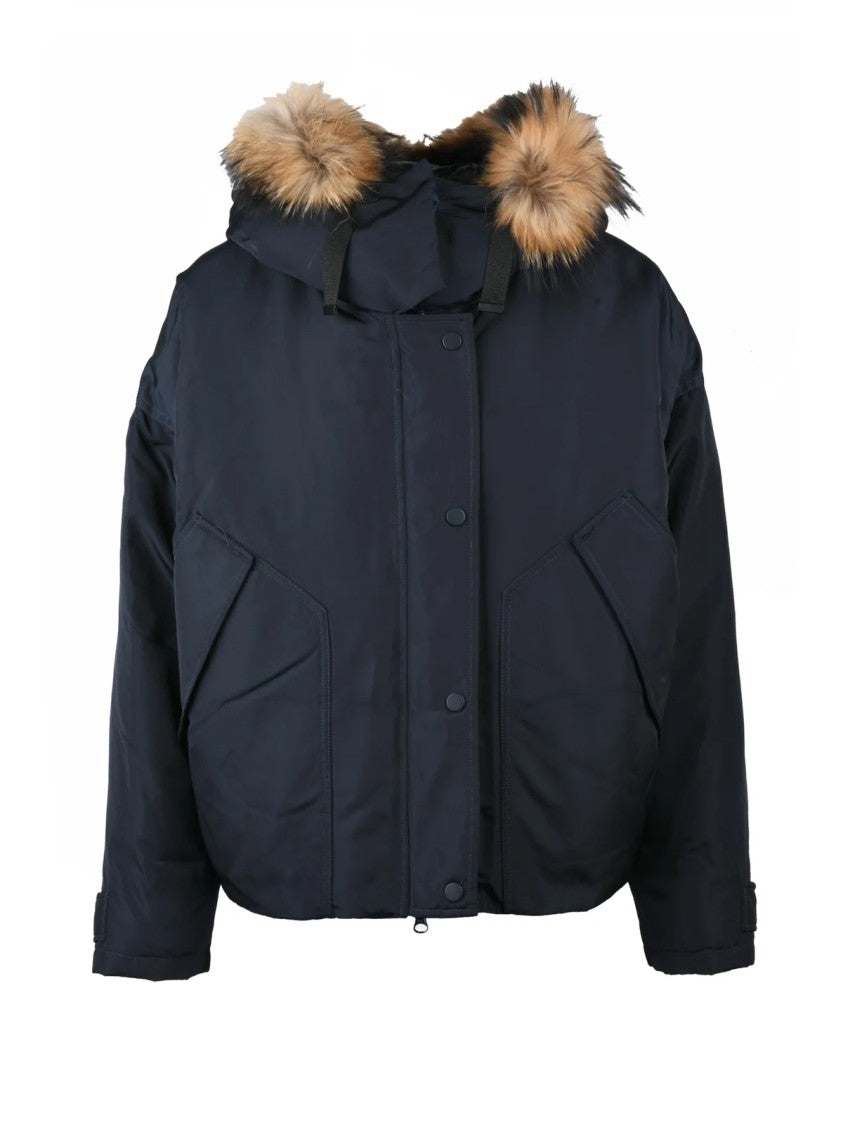 Bomboogie Down-Filled Bomber Coat With Removable Fur Trim